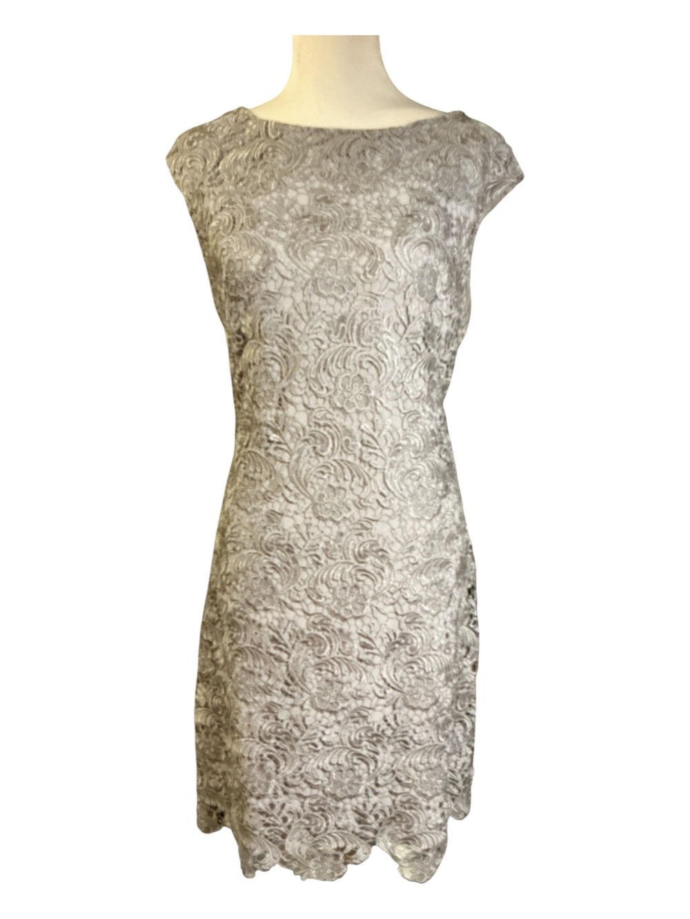Lauren Ralph Lauren Silver Floral Lace Sheath Dress